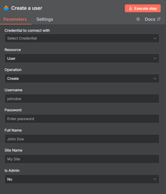 Action Configuration Screen